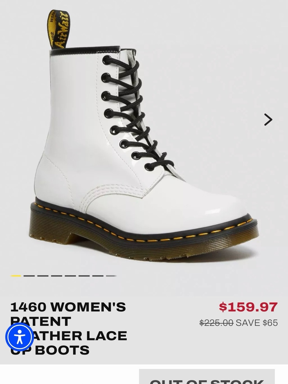 Dr. Martens White Patent Leather Lace-Up Women's Boots with Black Trim